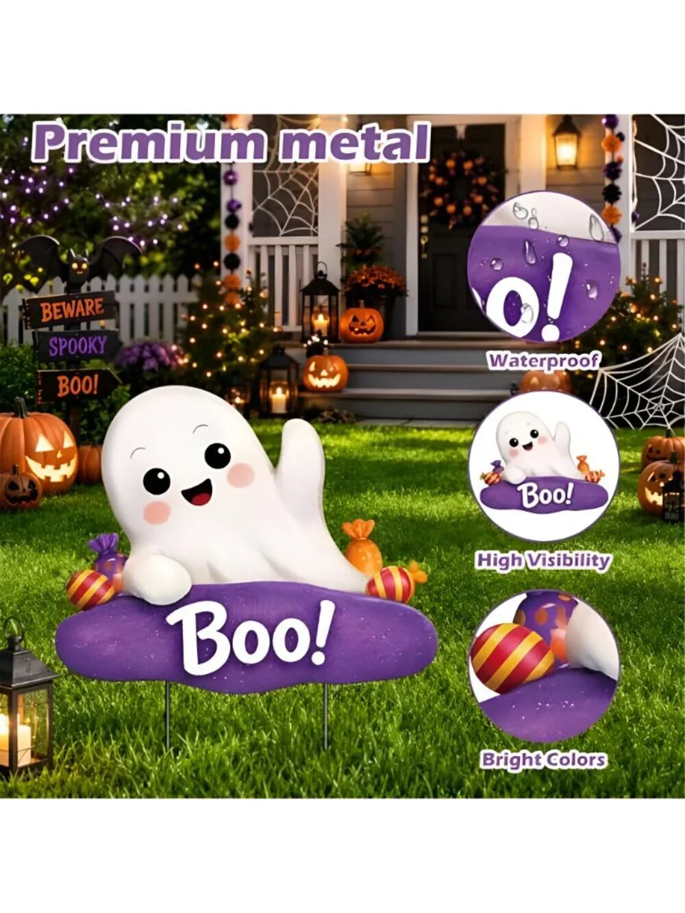 Metal Halloween Yard Stake Ghost Outdoor Decorations
